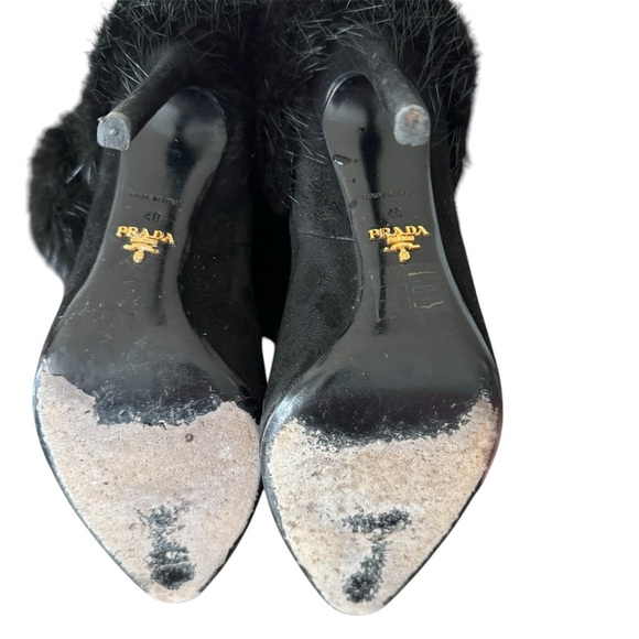 Prada Calzature Donna Camoscio Fur Trimmed Ankle Heel Boot Black (Nero) Size 40 - Picture 6 of 12